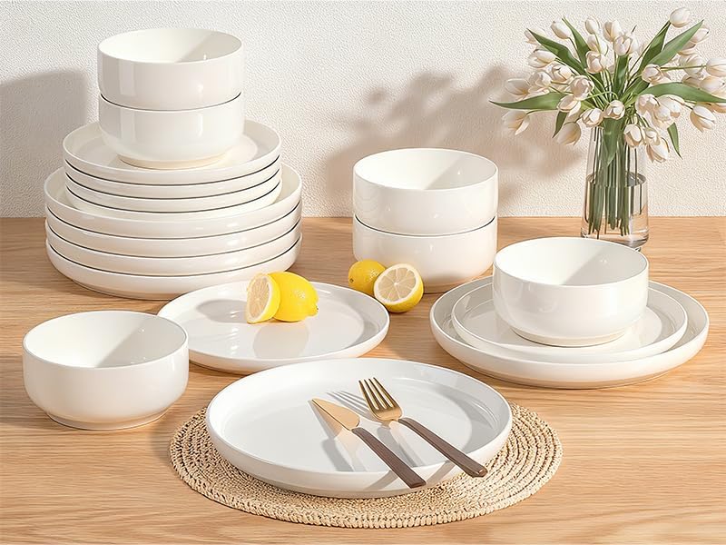 Cream White Ceramic Dinnerware Set (12 pieces/4 servings), Scratch-Resistant Design, Microwave and Dishwasher Safe - Image 2